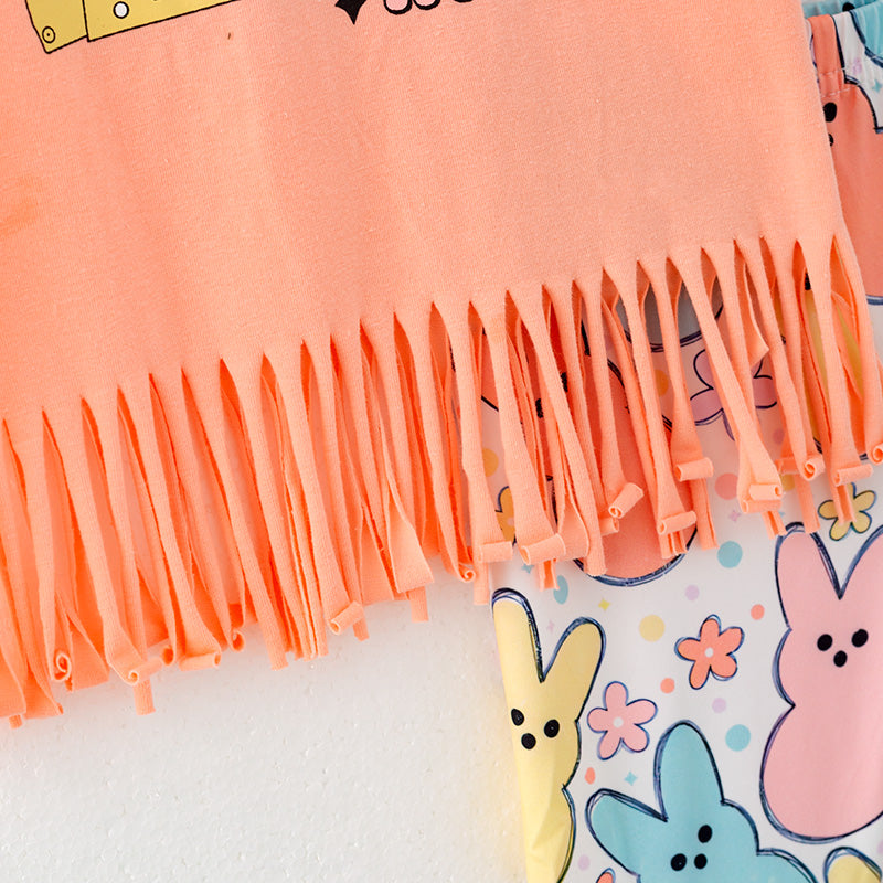 (In Stock)One Pack(4 Pieces total) Sale Girls Easter Bunny Print Outfit Set