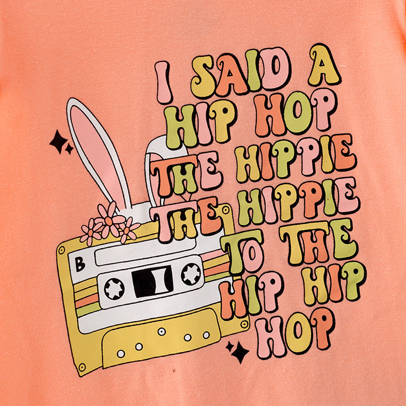 (In Stock)One Pack(4 Pieces total) Sale Girls Easter Bunny Print Outfit Set