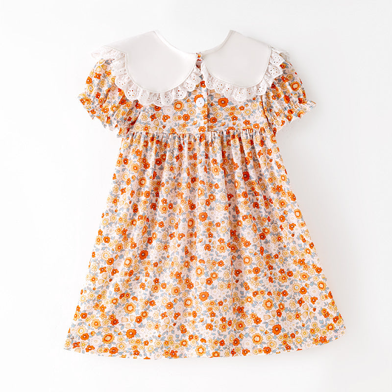 (In Stock)Girls Halloween&Thanksgiving Pumpkin Embroidery Dress