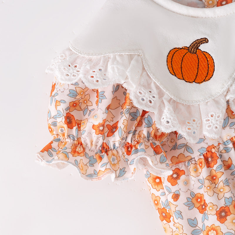 (In Stock)Toddler Girls Halloween&Thanksgiving Pumpkin Embroidery Romper
