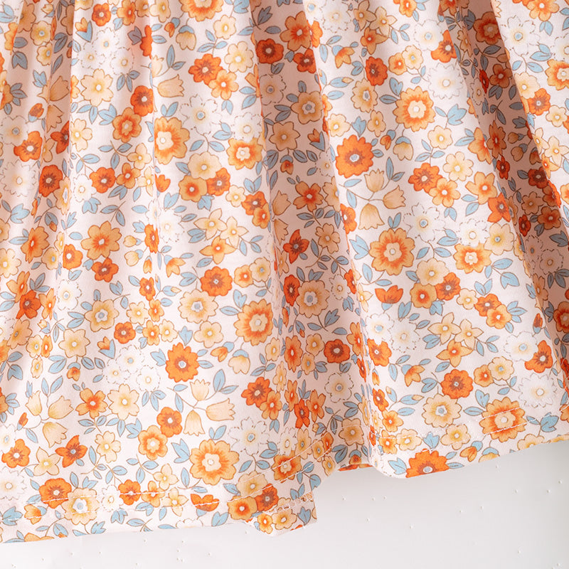 (In Stock)Girls Halloween&Thanksgiving Pumpkin Embroidery Ruffle Outfit Set