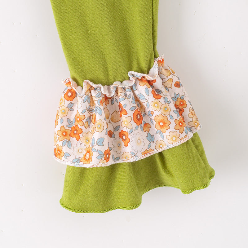 (In Stock)Girls Halloween&Thanksgiving Pumpkin Embroidery Ruffle Outfit Set