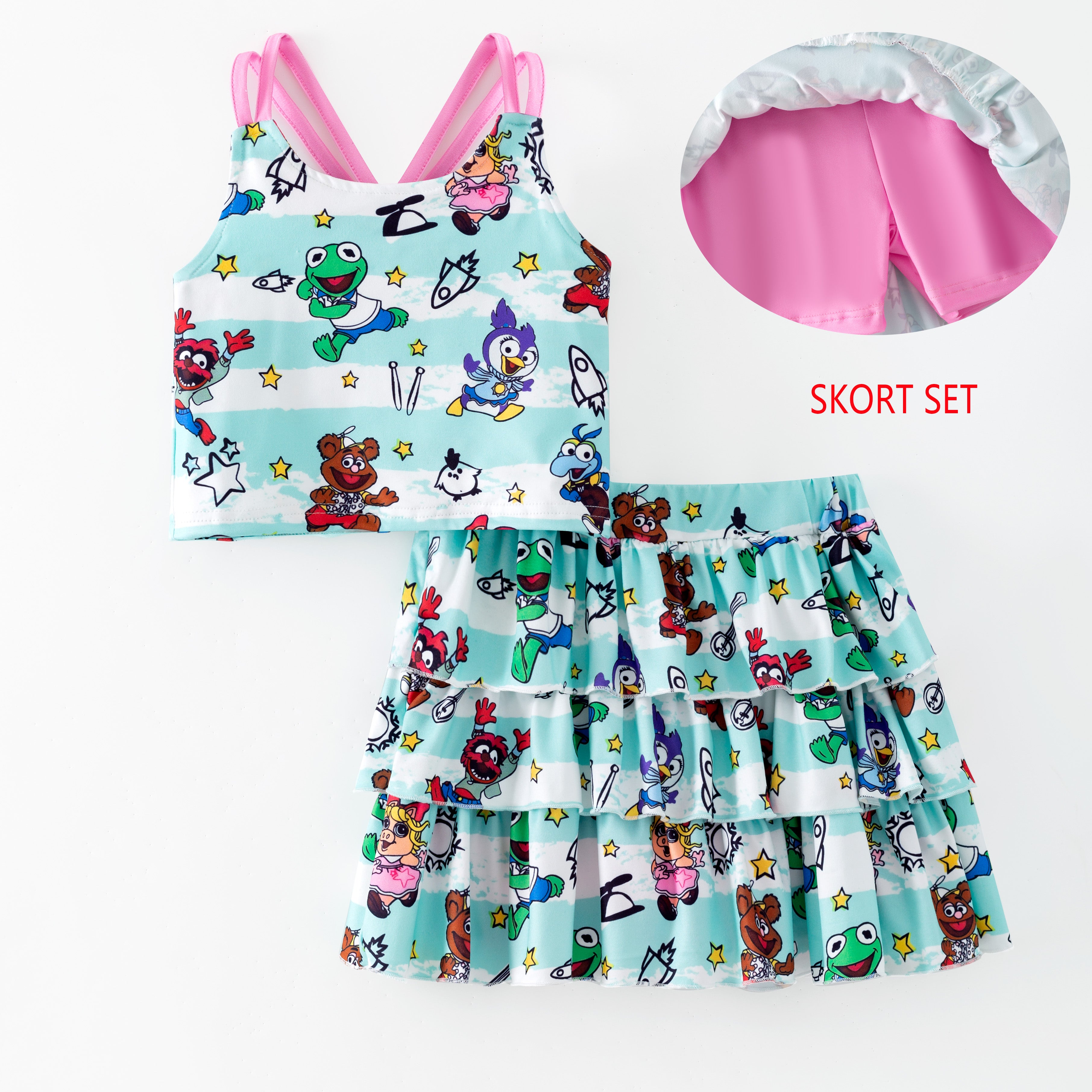 (Pre Order,Prepack Zone)Girls Spring&Summer Cartoon Print Skort Set(Mix Size)