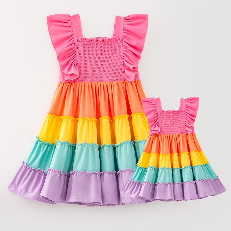 (In Stock)Mommy and Me Easter Color Matching Smocked Dress