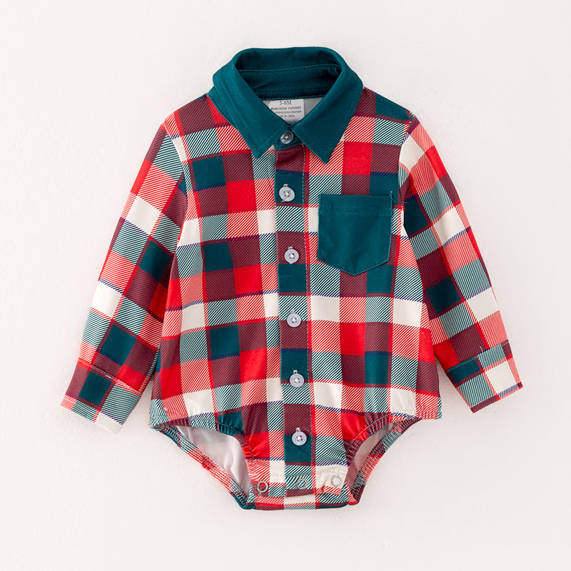 (In Stock G15-2-1)Baby Boys Christmas Plaid Print Romper