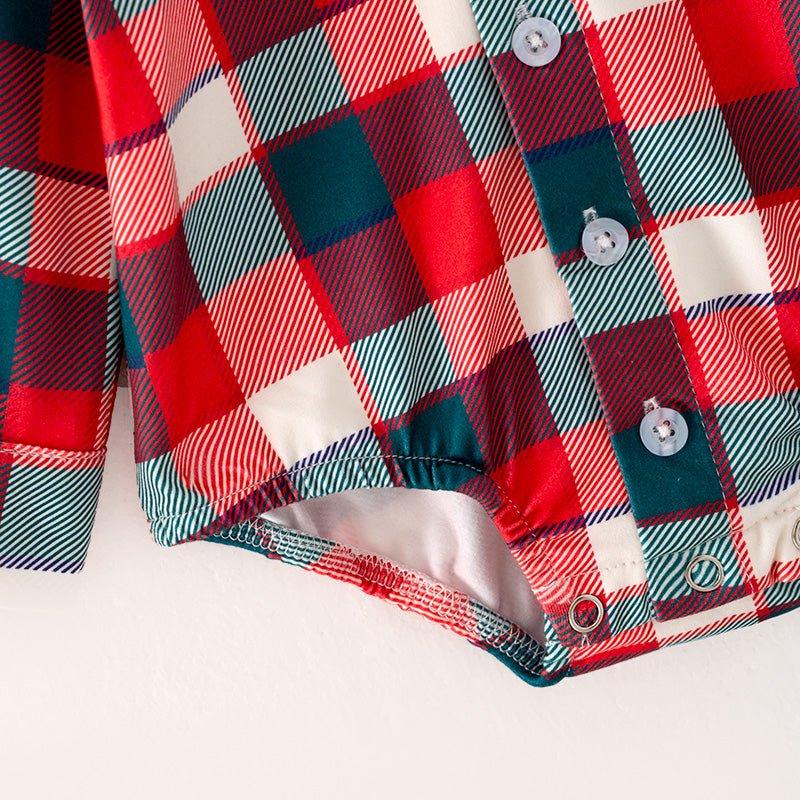 (In Stock G15-2-1)Baby Boys Christmas Plaid Print Romper