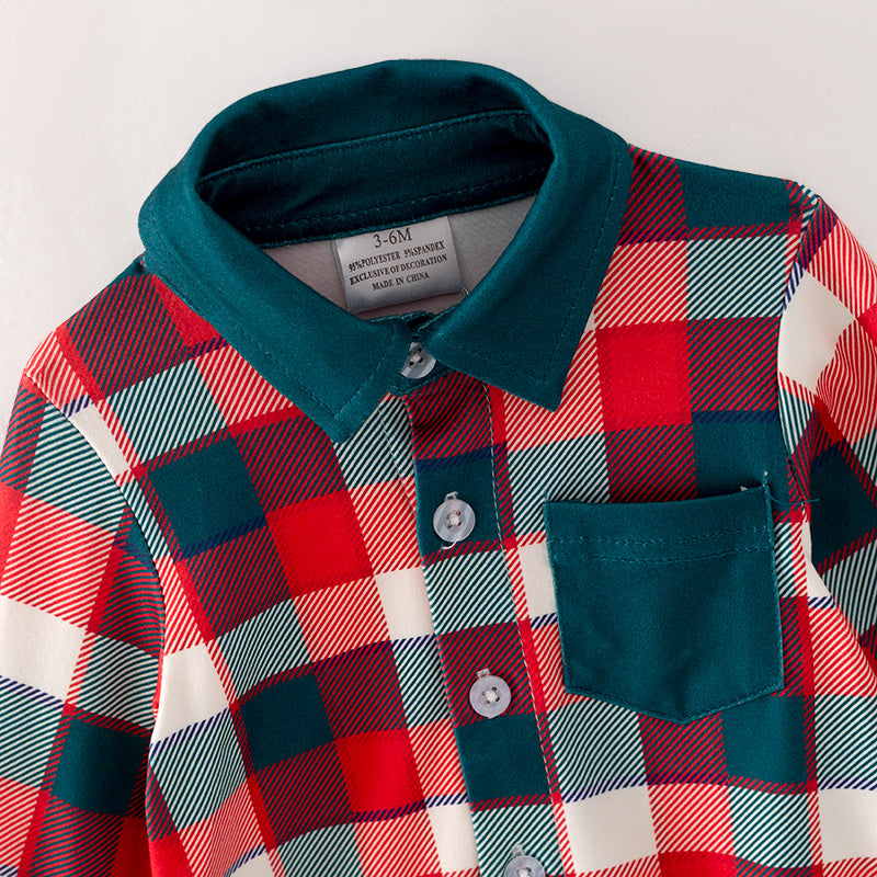 (In Stock G15-2-1)Baby Boys Christmas Plaid Print Romper