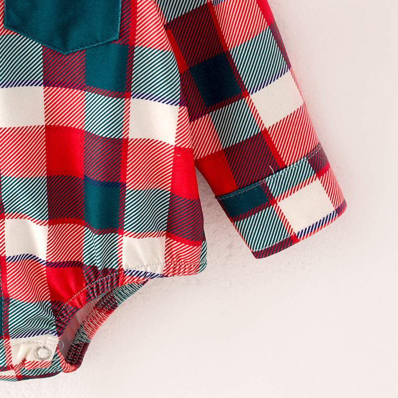 (In Stock G15-2-1)Baby Boys Christmas Plaid Print Romper