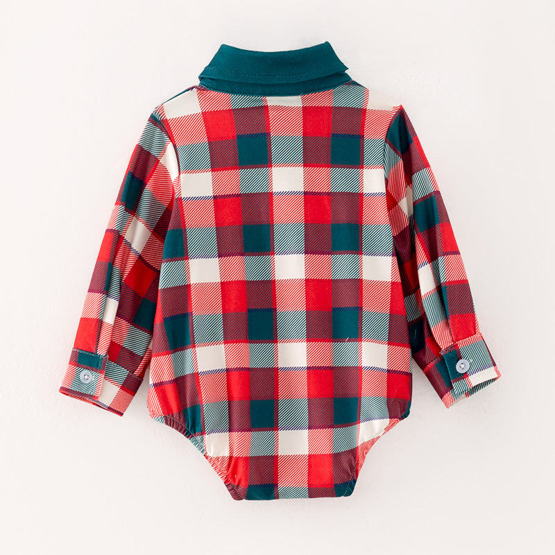 (In Stock G15-2-1)Baby Boys Christmas Plaid Print Romper
