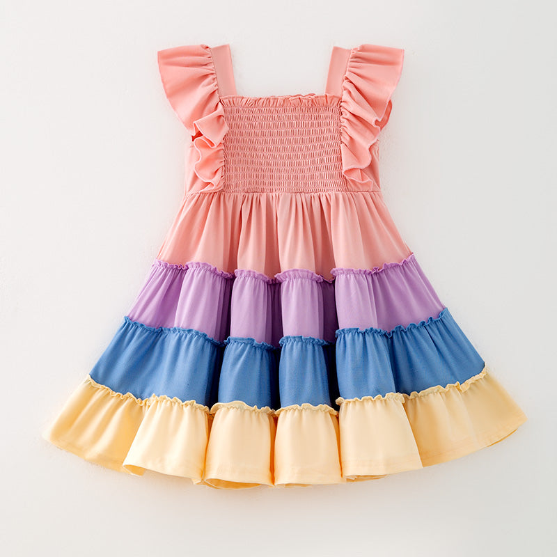 (In Stock)Girls Easter Color Matching Smocked Dress