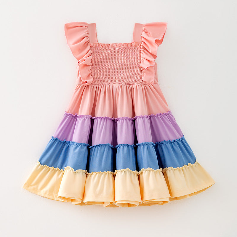 (In Stock)Girls Easter Color Matching Smocked Dress