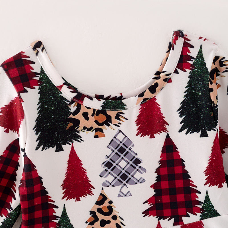 (In Stock G22-2-2)Girls Christmas Tree Print Dress