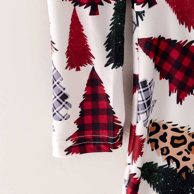 (In Stock G22-2-2)Girls Christmas Tree Print Dress