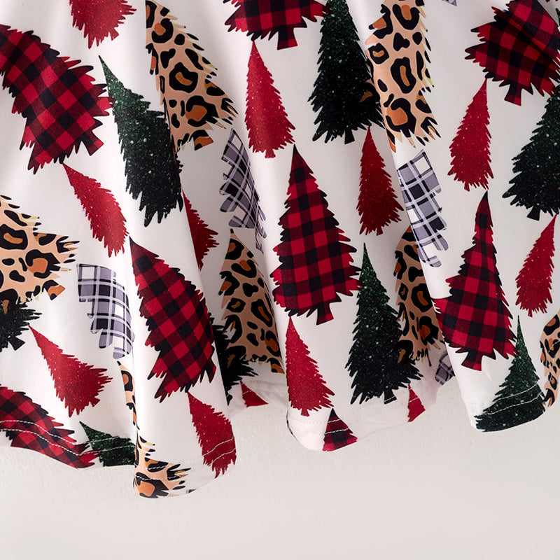 (In Stock G22-2-2)Girls Christmas Tree Print Dress