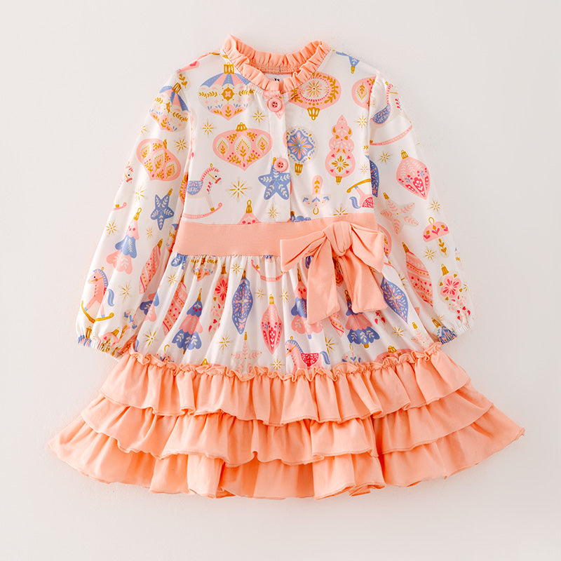 (In Stock G22-3-1)Girls Christmas Print Dress