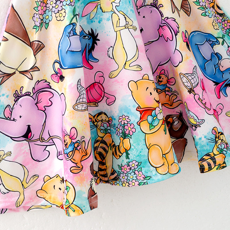(In Stock)Girls Spring and Summer Cartoon Print Flying Sleeves Dress