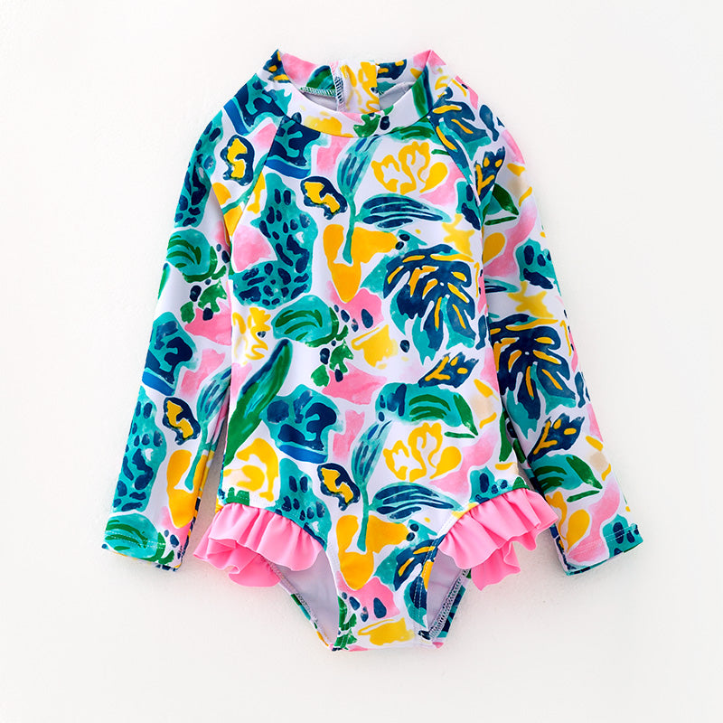 (In Stock)Girls Spring and Summer Floral Print Swimsuit