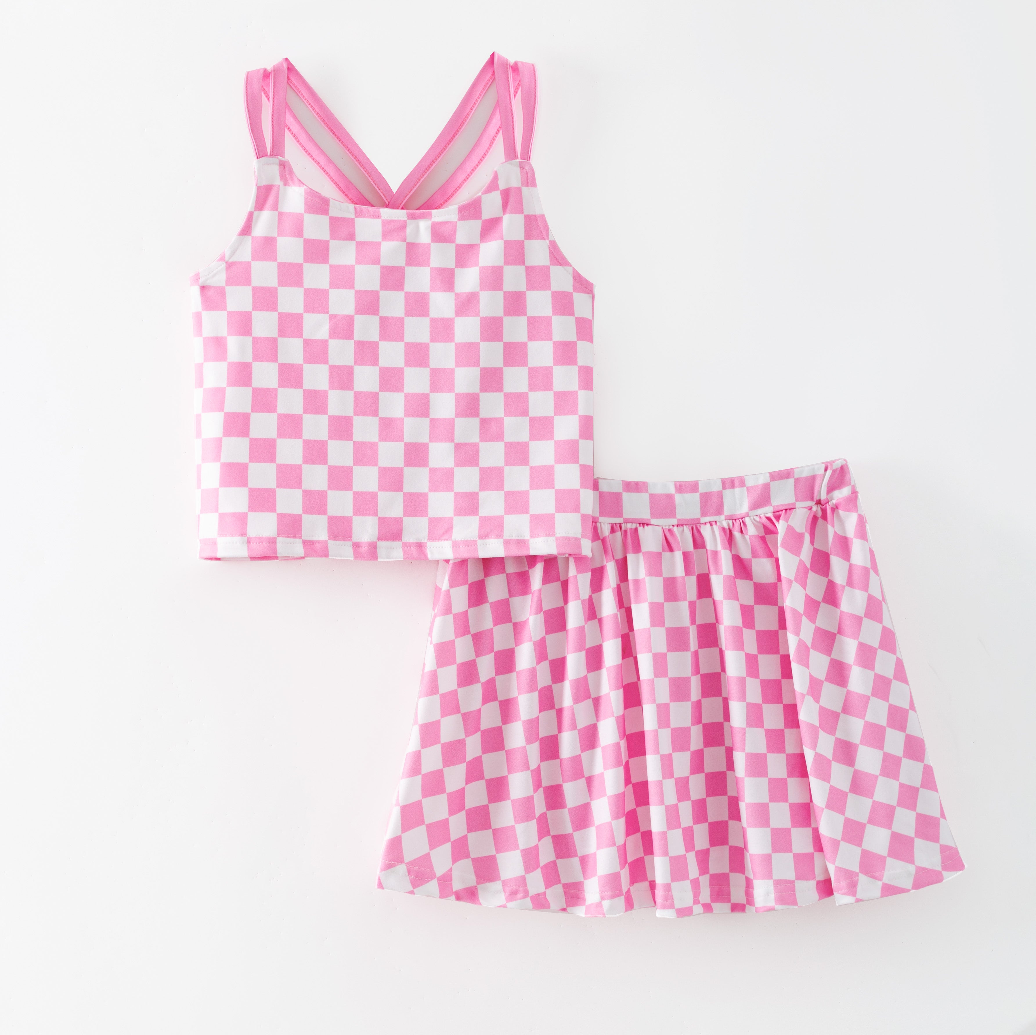 (Pre Order,Prepack Zone)Girls Spring&Summer Plaid Print Skort Set(Mix Size)