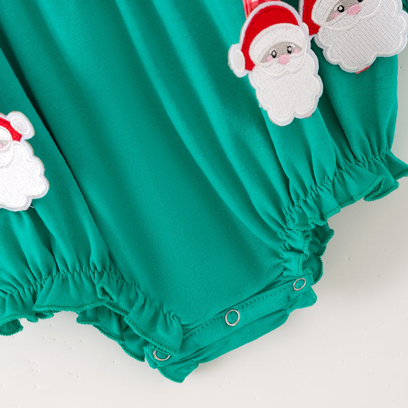 (In Stock)Toddler Girls Christmas Santa Claus Applique Cotton Romper