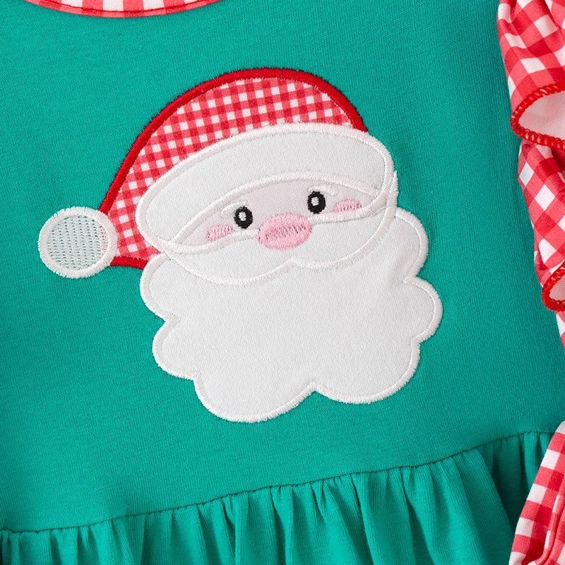 (In Stock)Girls Christmas Santa Claus Applique Cotton Dress