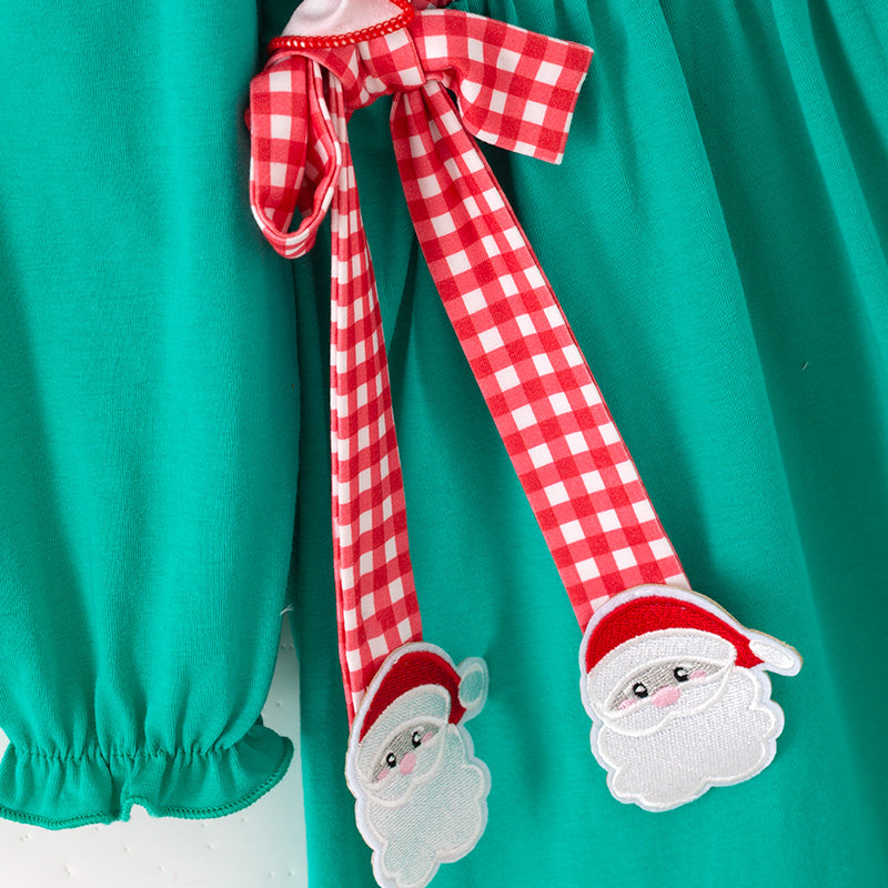 (In Stock)Girls Christmas Santa Claus Applique Cotton Dress