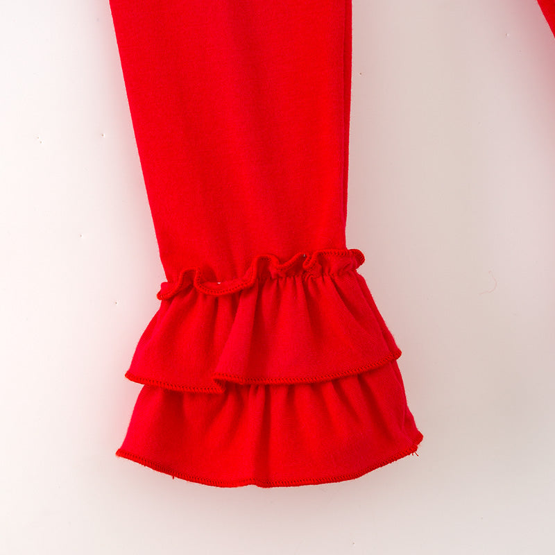 (In Stock)Girls Christmas Santa Claus Applique Cotton Ruffle Outfit Set