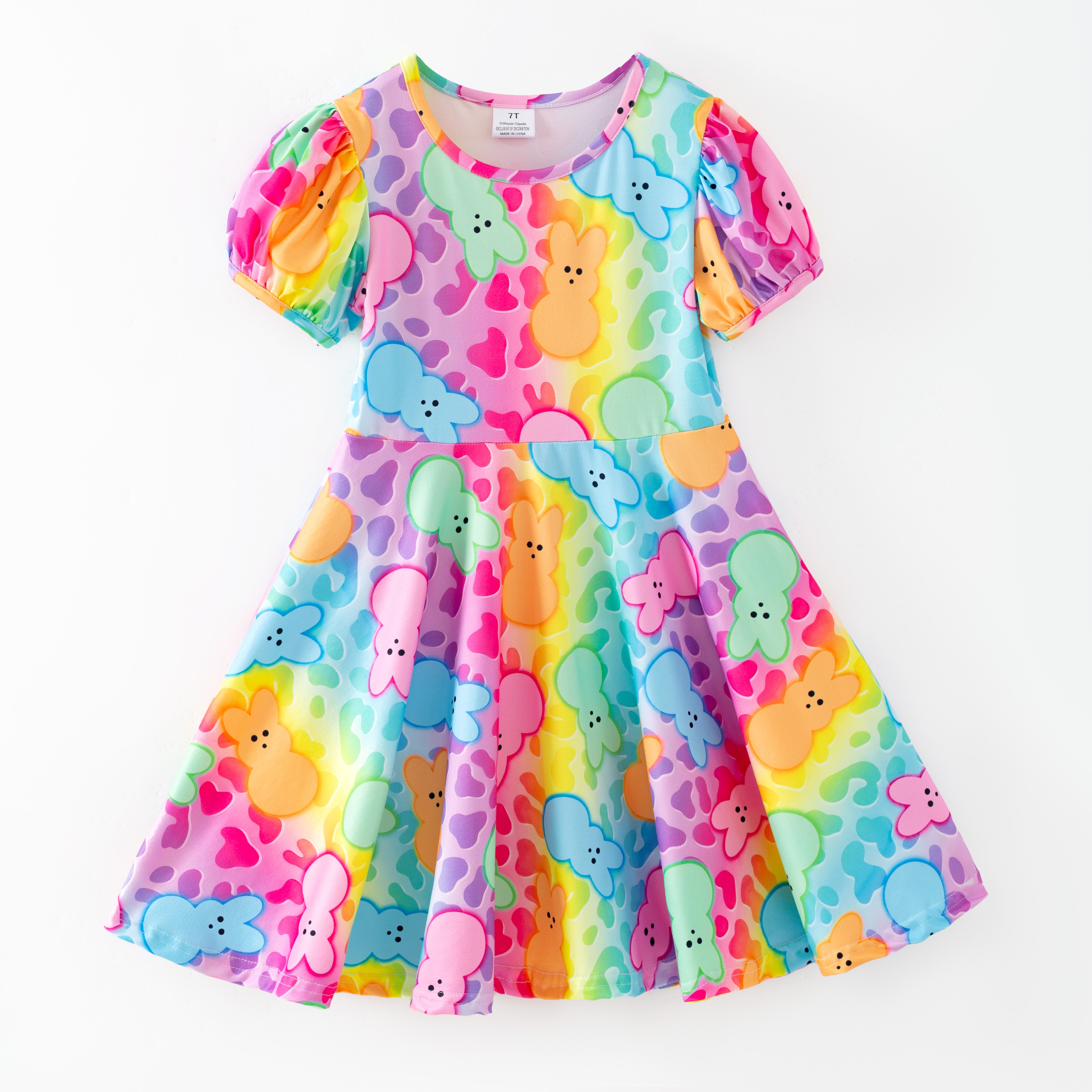 (Pre Order,Prepack Zone)Girls Easter Bunny Print Dress(Mix Size)
