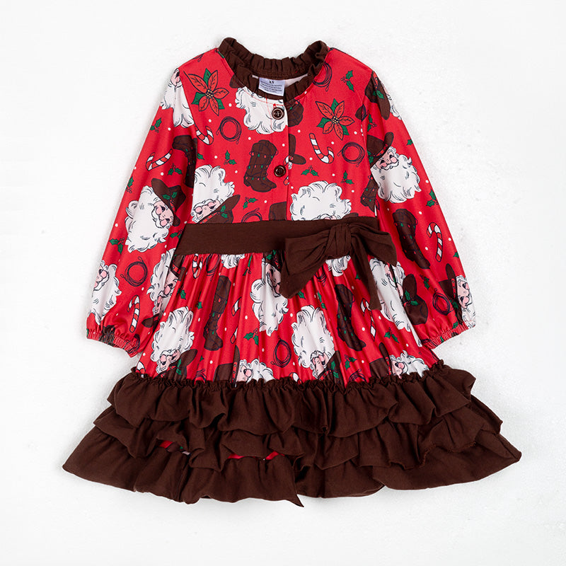 (In Stock G22-1-1)Girls Christmas Print Dress