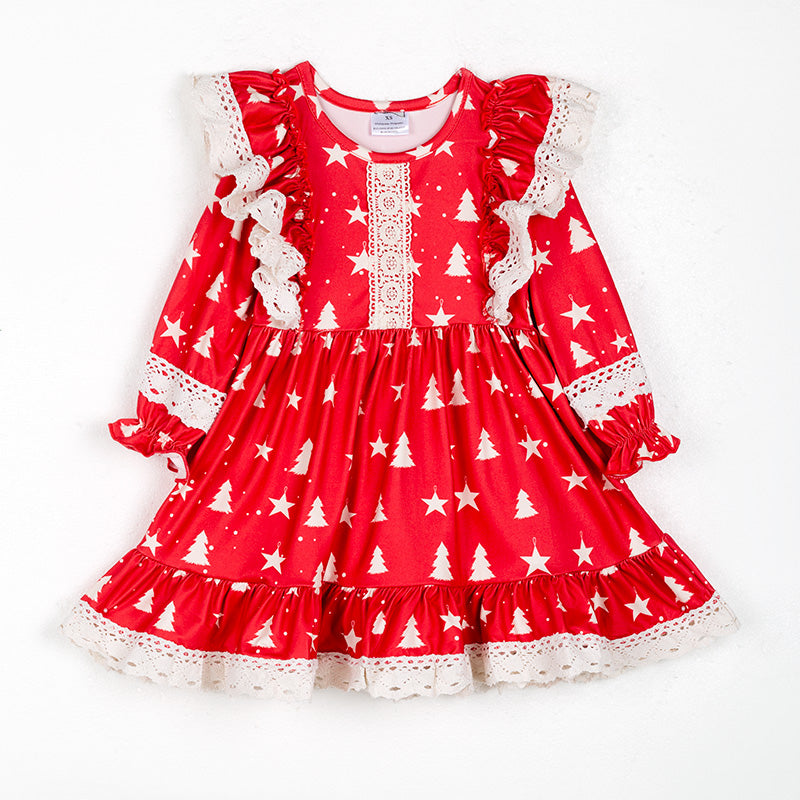 (In Stock L34-1-2)Girls Christmas Print Dress