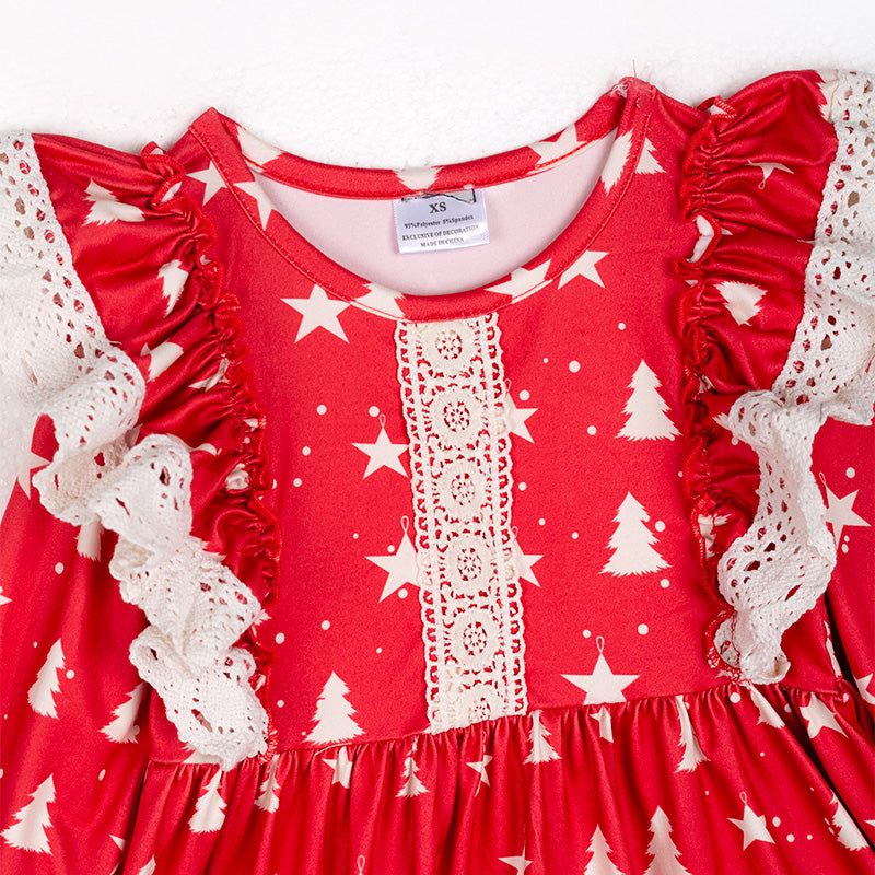 (In Stock L34-1-2)Girls Christmas Print Dress