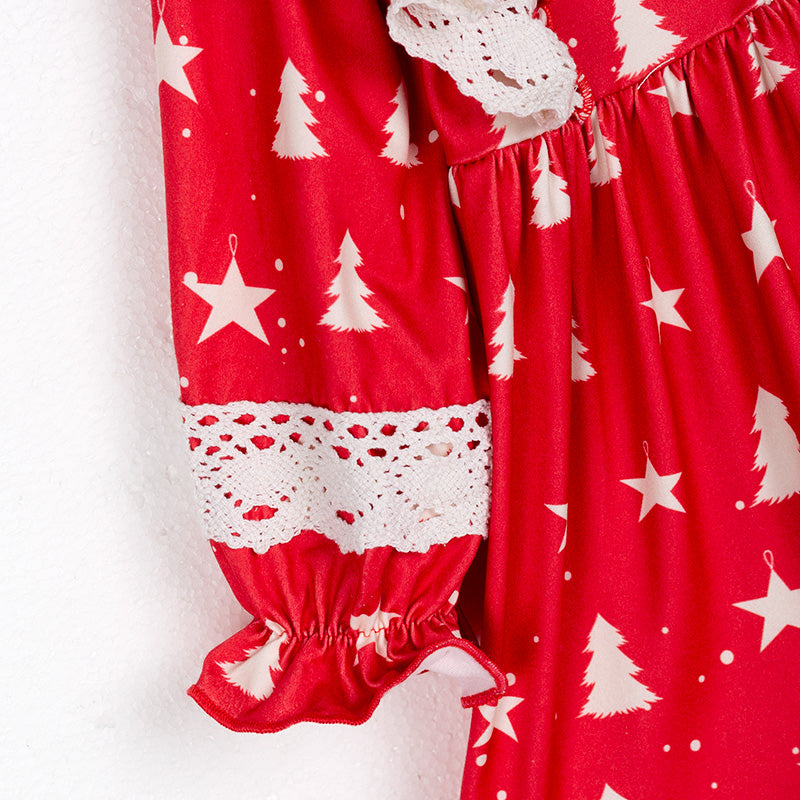 (In Stock L34-1-2)Girls Christmas Print Dress