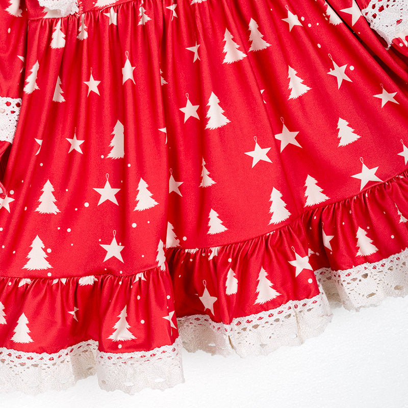 (In Stock L34-1-2)Girls Christmas Print Dress