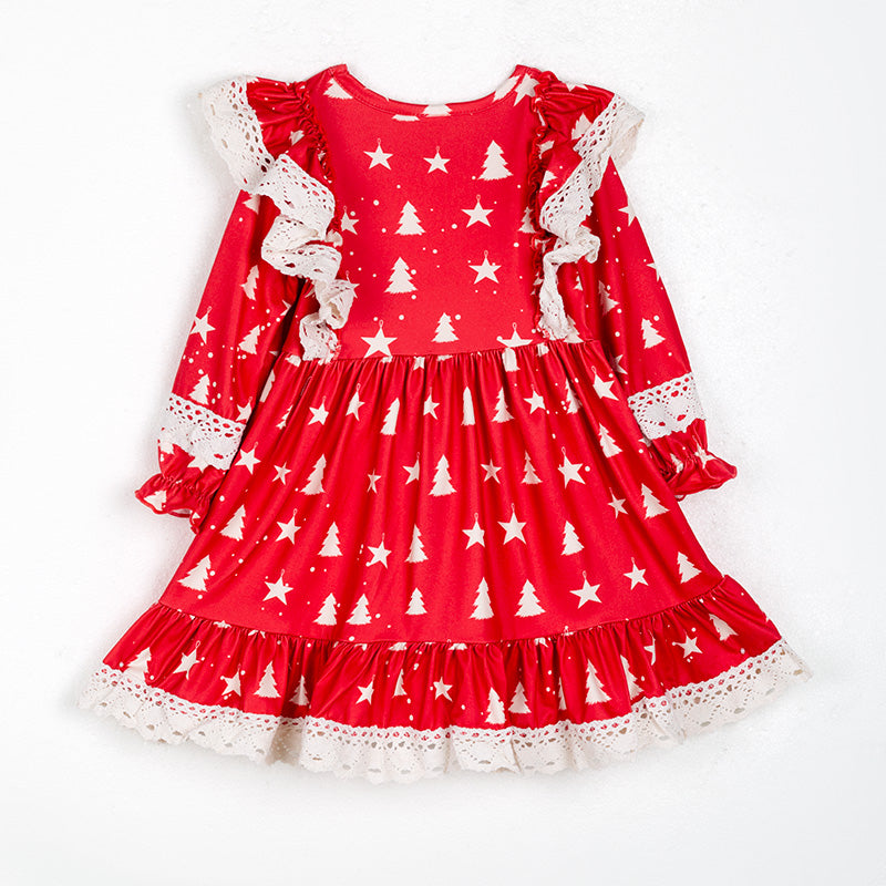 (In Stock L34-1-2)Girls Christmas Print Dress