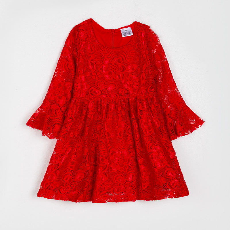 (In Stock G9-4-3)Girls Christmas Red Lace Dress