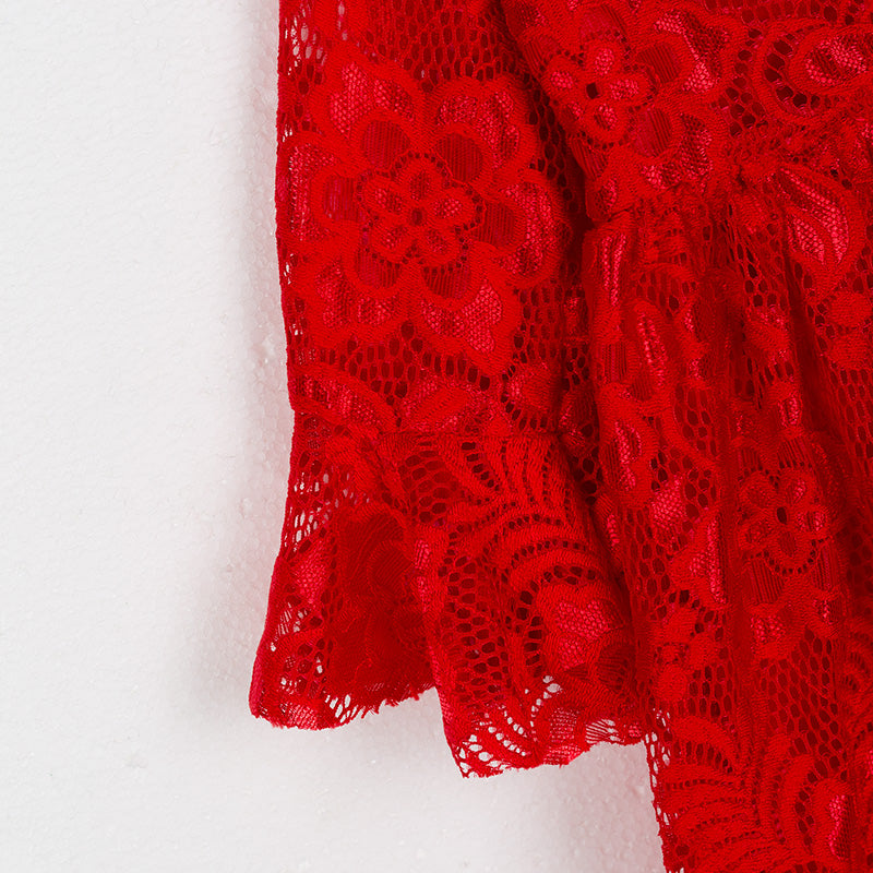 (In Stock G9-4-3)Girls Christmas Red Lace Dress