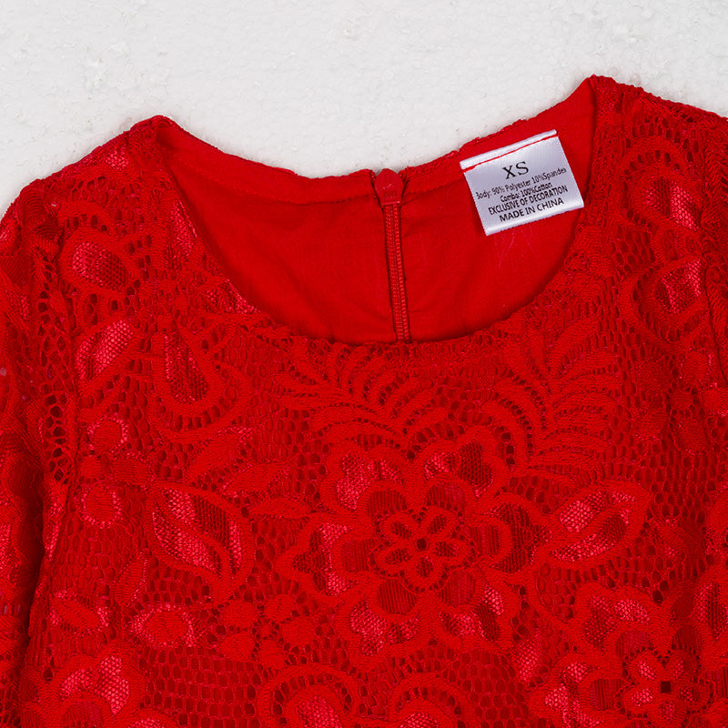 (In Stock G9-4-3)Girls Christmas Red Lace Dress