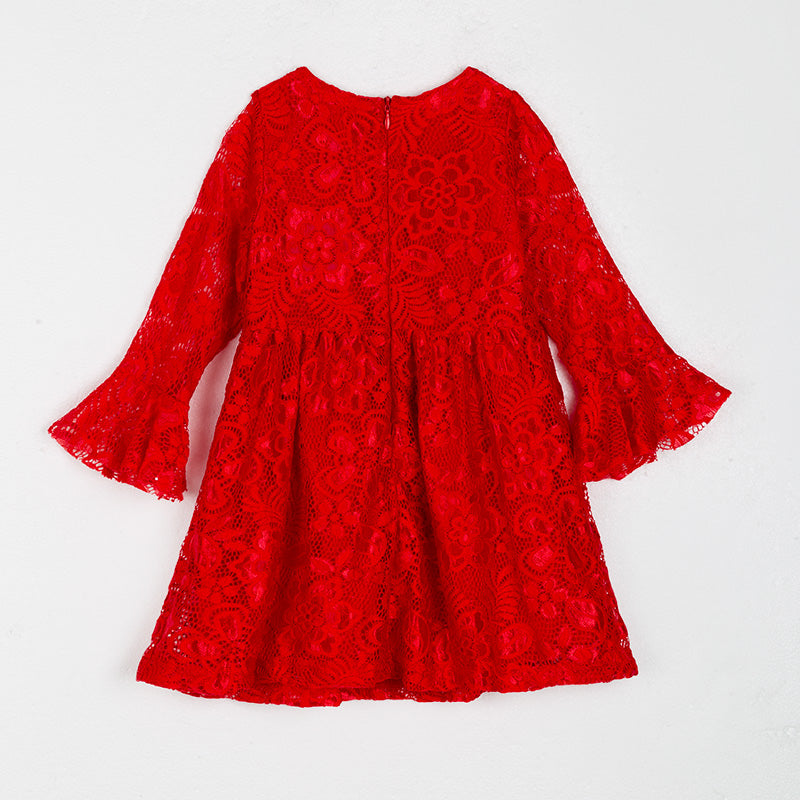 (In Stock G9-4-3)Girls Christmas Red Lace Dress