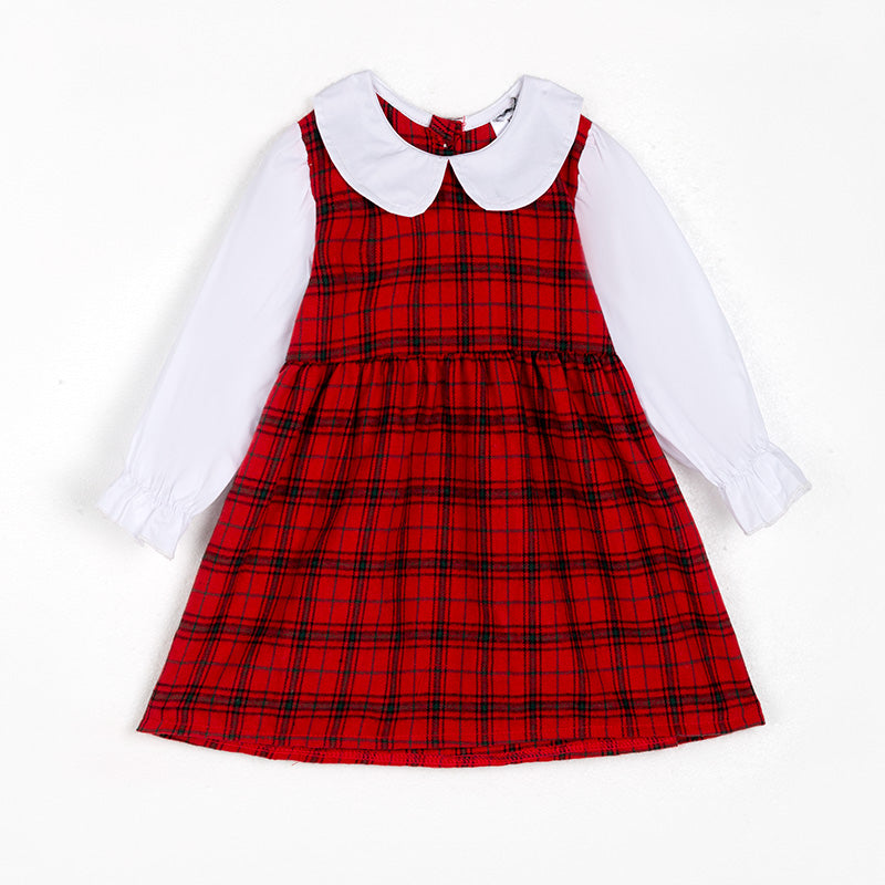 (In Stock)Girls Christmas Red Plaid Dress