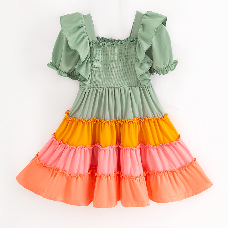 (In Stock)Mommy and Me Fall&Winter Color Matching Smocked Dress