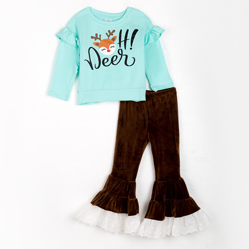 (In Stock G9-4-2)Girls Christmas Print Outfit Set