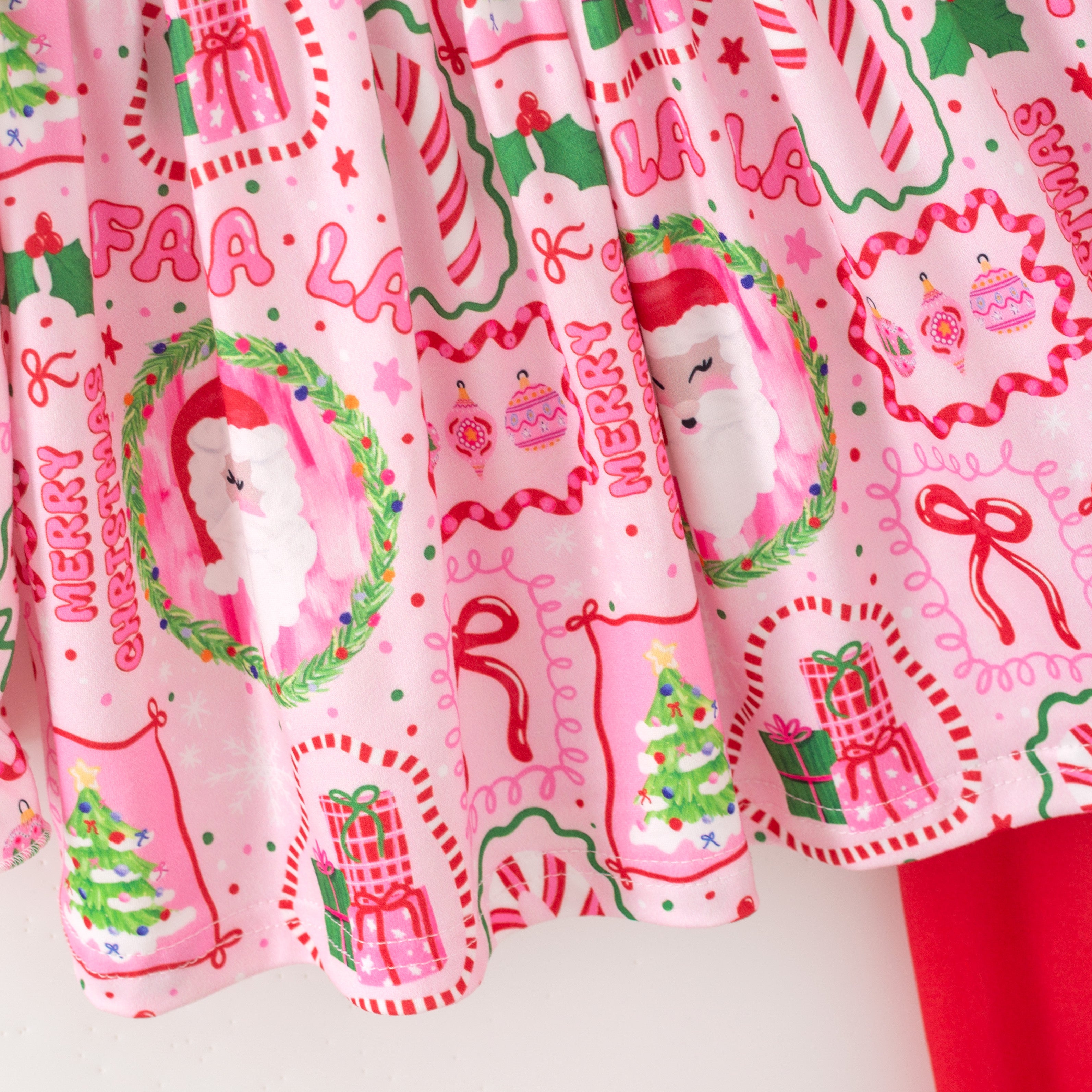 (Pre Order)Girls Christmas Santa Claus Print Dress&Outfit Set