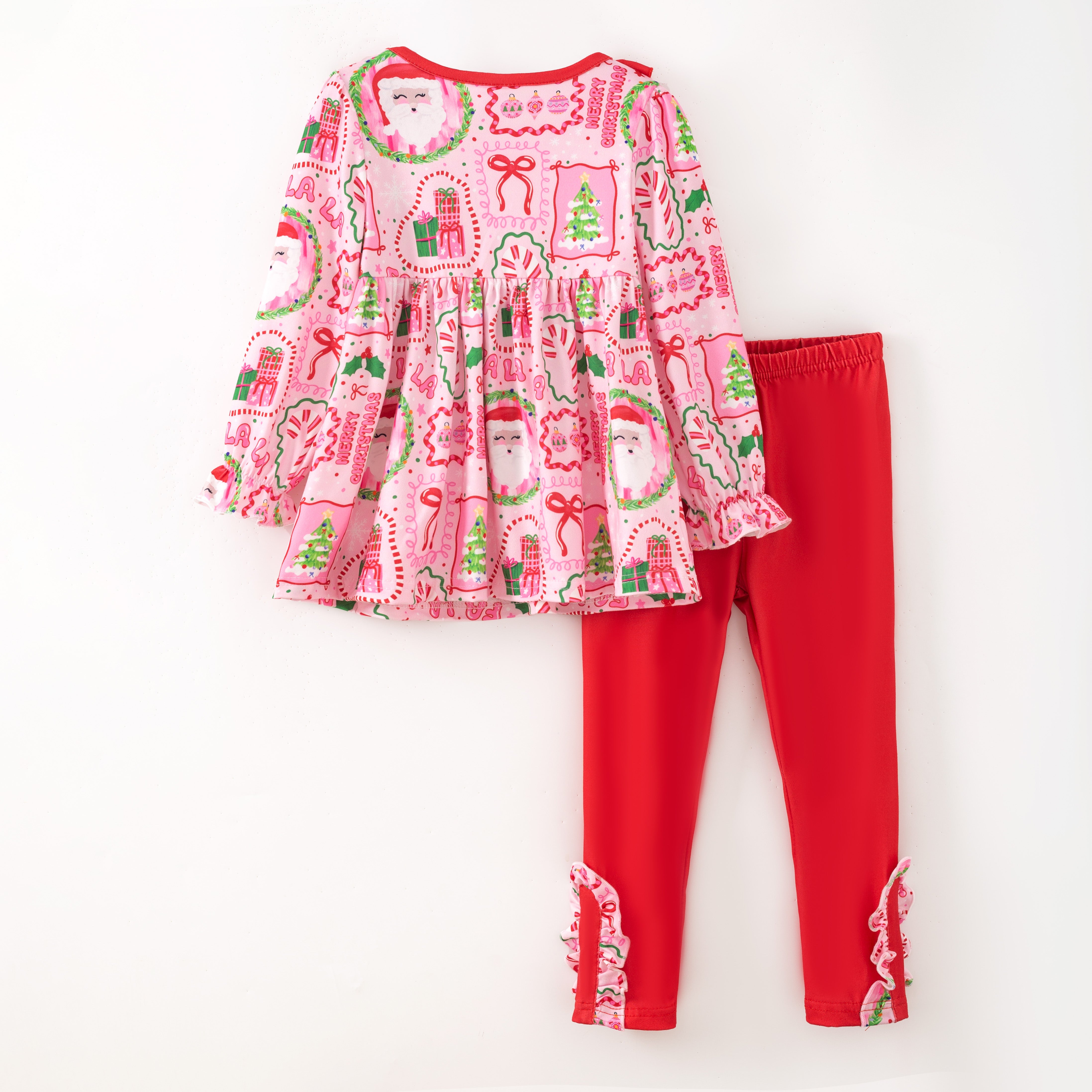 (Pre Order)Girls Christmas Santa Claus Print Dress&Outfit Set