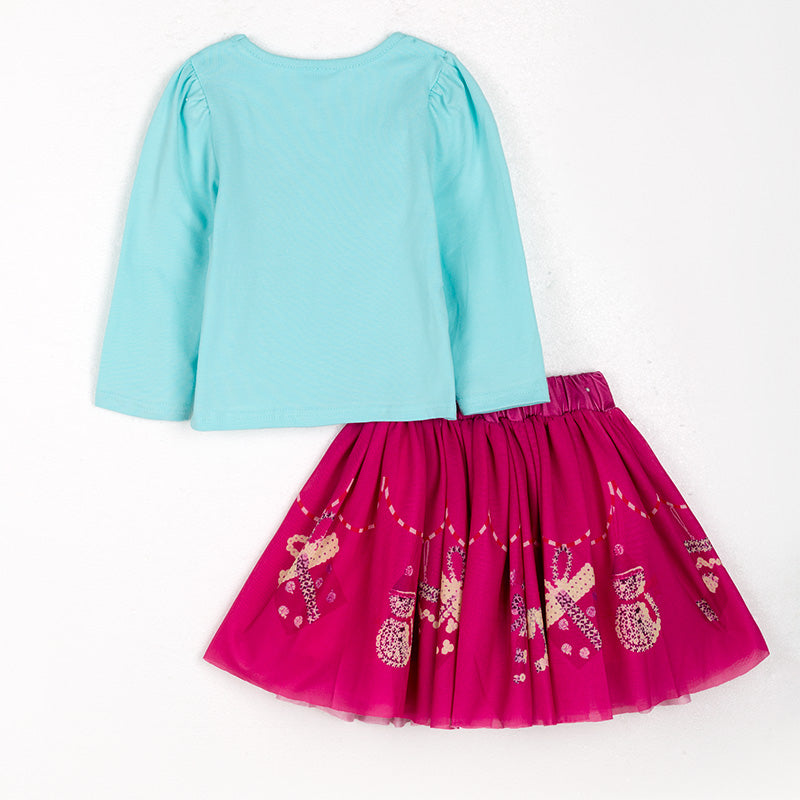 (In Stock)Girls Christmas Print Skirt Set