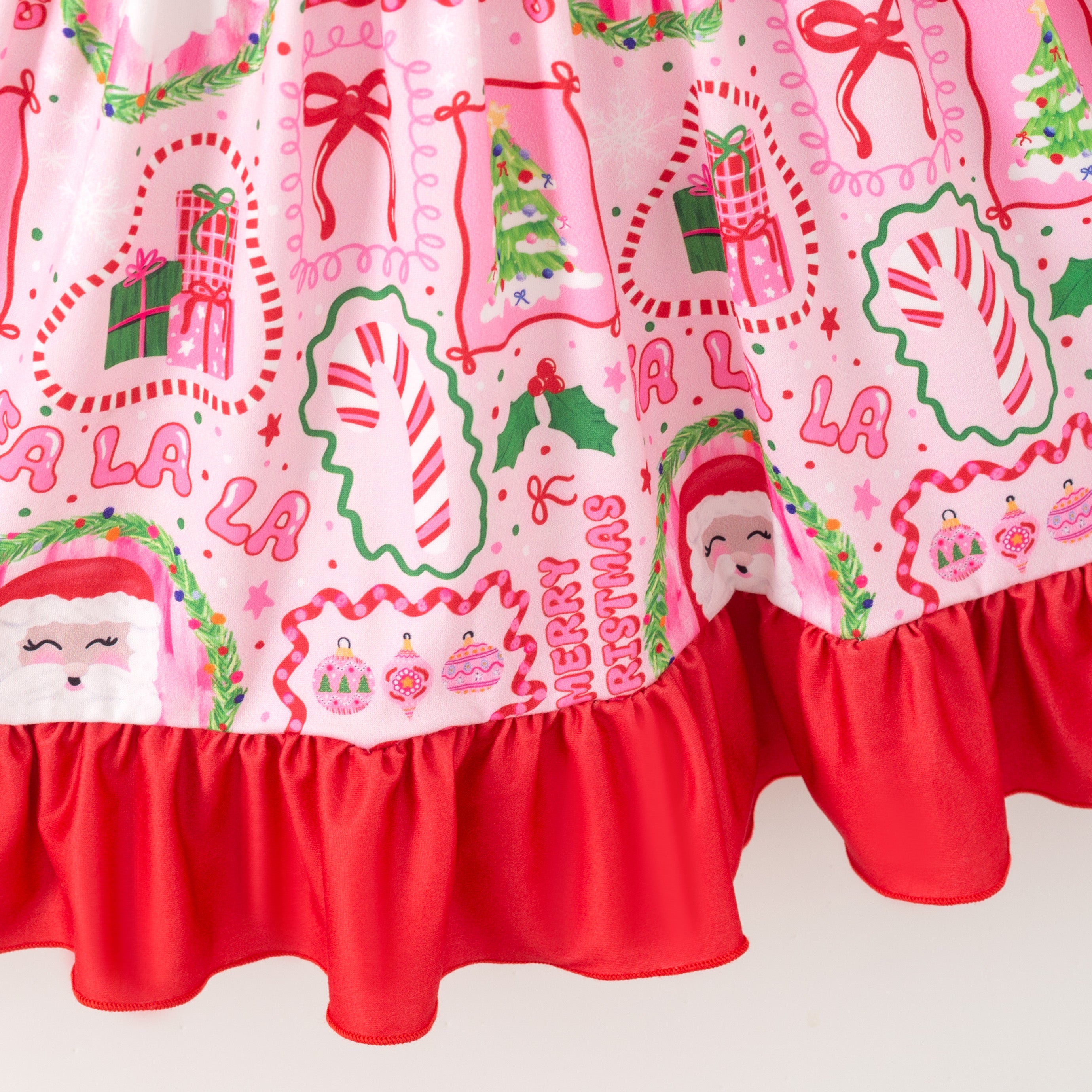 (Pre Order)Girls Christmas Santa Claus Print Dress&Outfit Set