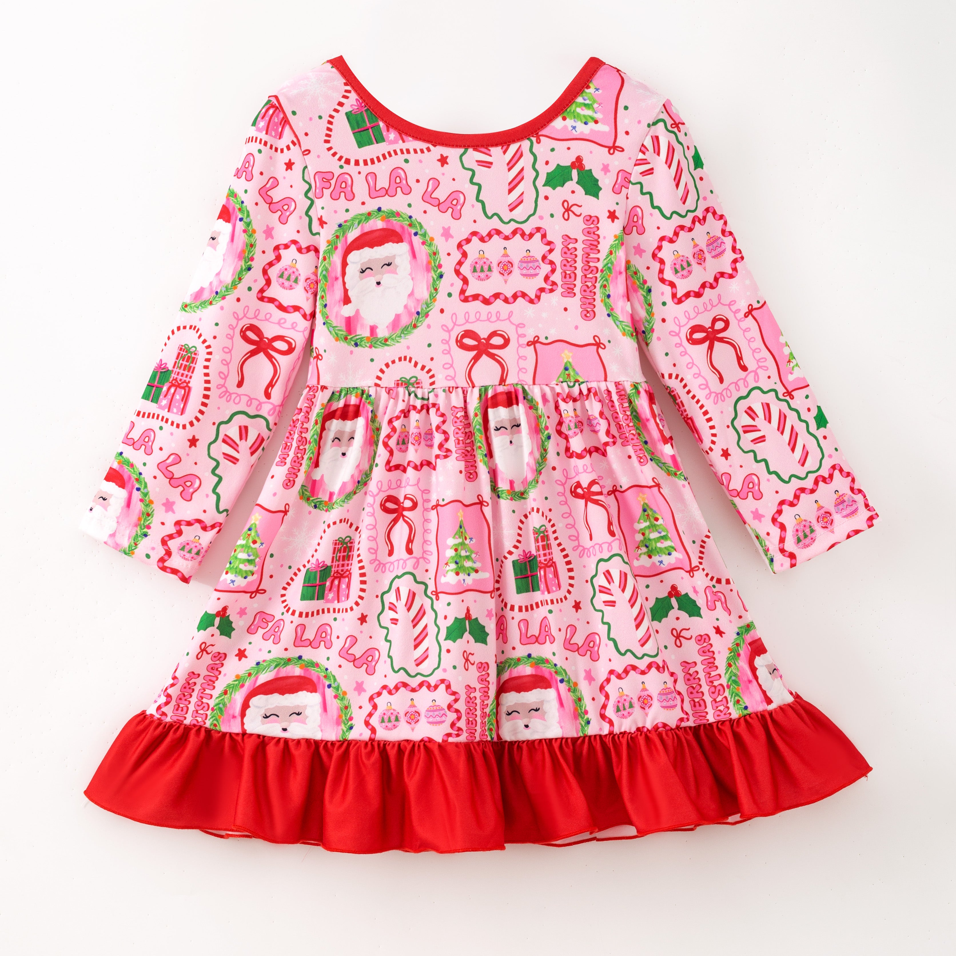(Pre Order)Girls Christmas Santa Claus Print Dress&Outfit Set