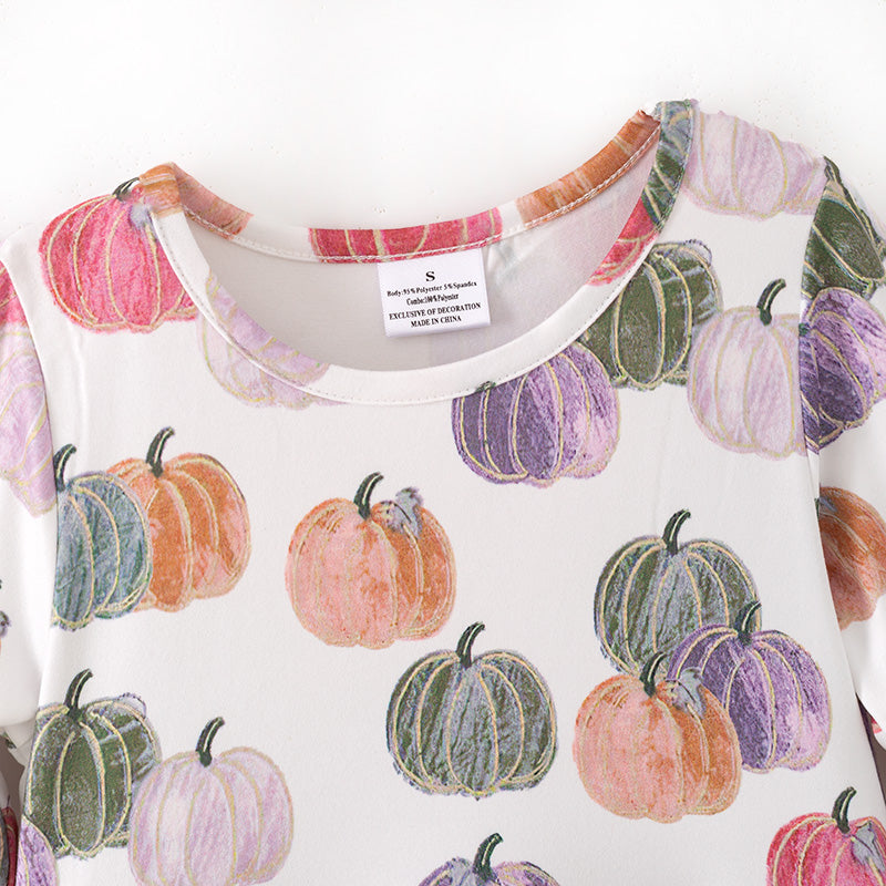 (In Stock)Girls Fall&Winter Pumpkin Print Tulle Dress