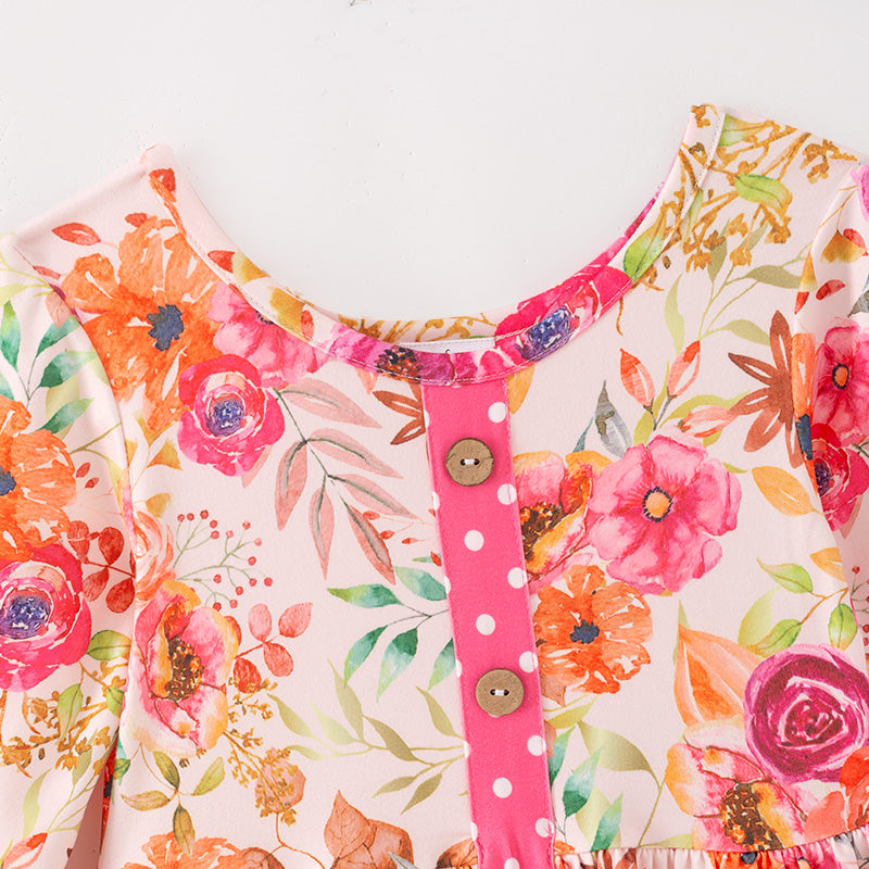 (In Stock)Girls Fall&Winter Floral Print Dress
