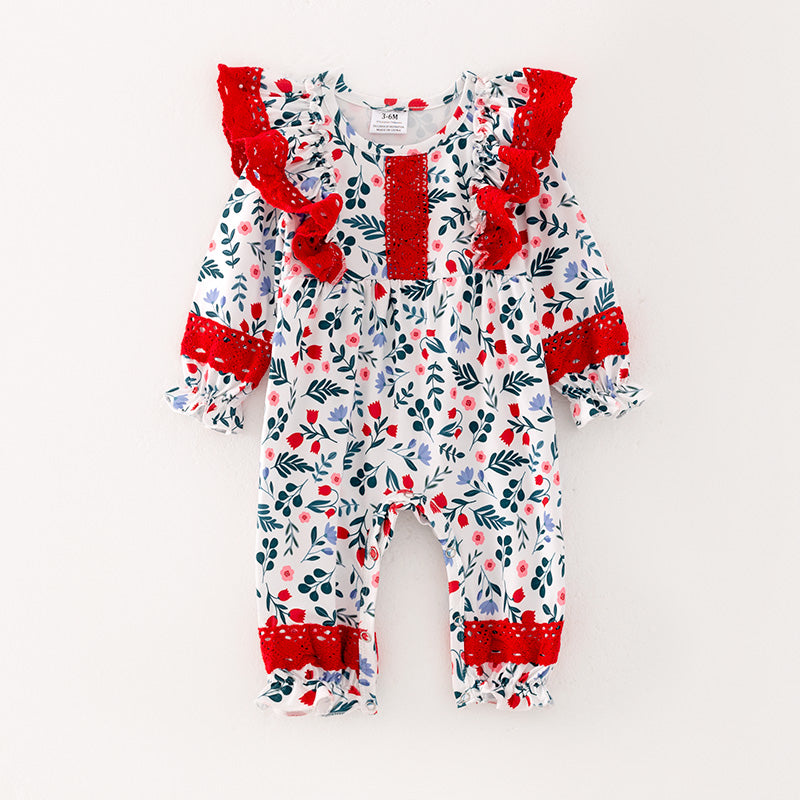 (In Stock L34-2-2)Baby Girls Christmas Floral Print Romper