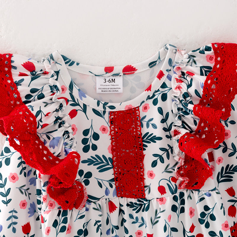 (In Stock L34-2-2)Baby Girls Christmas Floral Print Romper