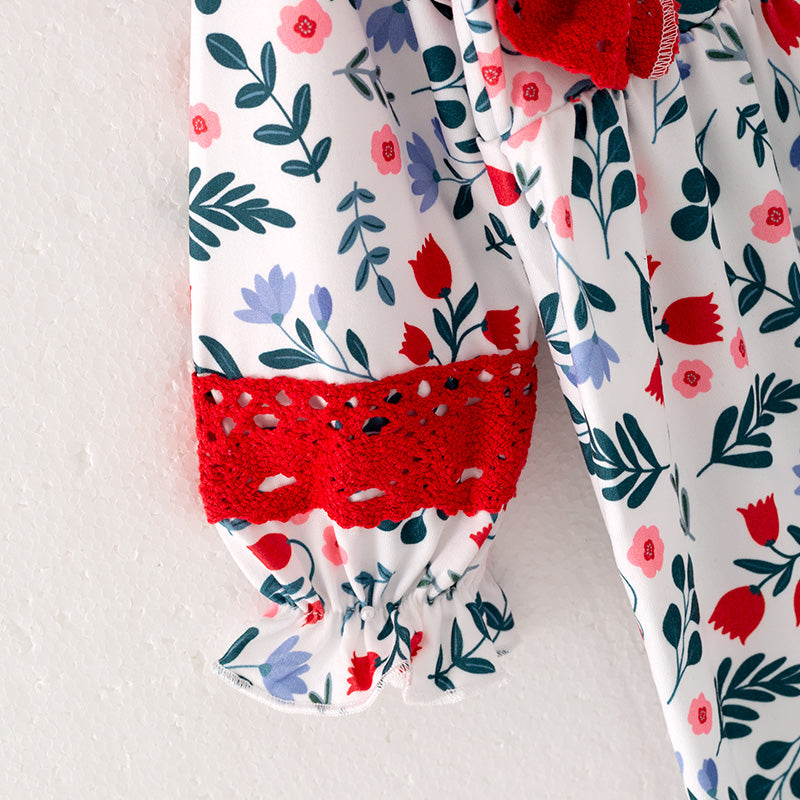 (In Stock L34-2-2)Baby Girls Christmas Floral Print Romper